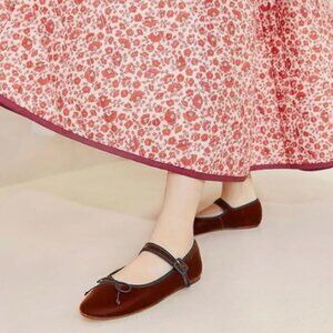 Miss Left Wine Bowknots Ankle Strap Mary Janes Round Toe Ballet Flat Dance Shoes